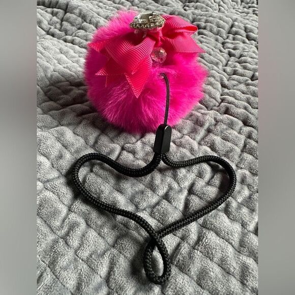 Luxury Fluffy Pom-Pom Charm with Sparkle with Heart Accent - Picture 8 of 16